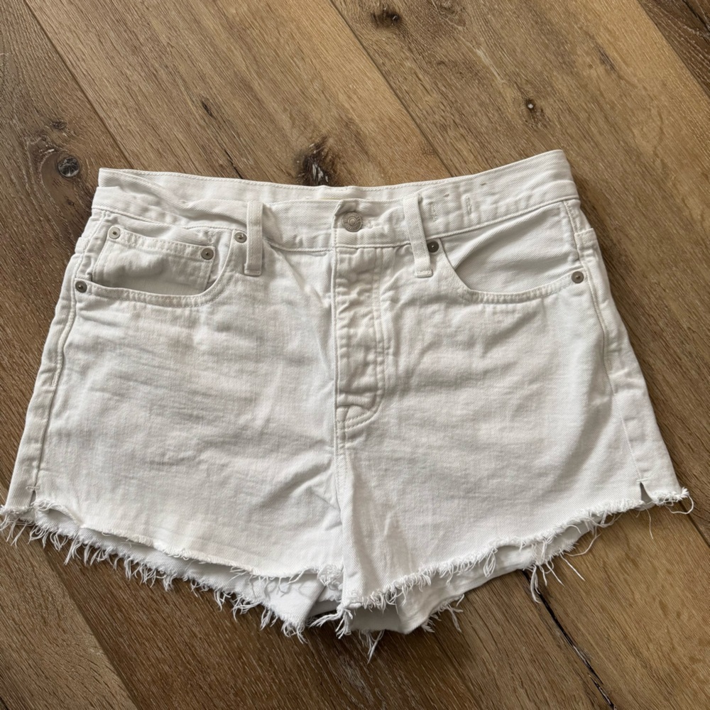 Madewell White Jean Shorts Distressed Cut-Off Style